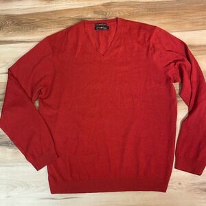 Pronto Uomo Mens Red Extra Fine Merino Wool V Neck Sweater Size XXL